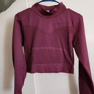 Zella Womens Large Maroon Mock Neck Cropped Long Sleeve Activewear Top